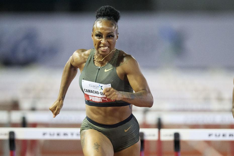 La campeona olímpica Jasmine Camacho-Quinn corrió en Puerto Rico por primera vez los 100 metros con vallas desde que ganó la medalla en Tokio 2022. 
Ramon "Tonito" Zayas / GFR Media