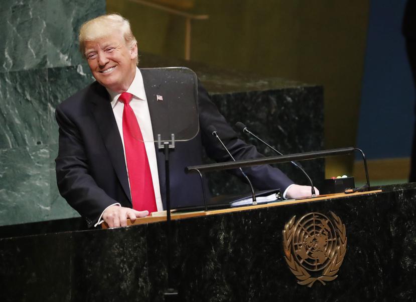 Donald Trump durante la sesión de apertura del debate de alto nivel de la Asamblea General de Naciones Unidas. (EFE / Jason Szenes)