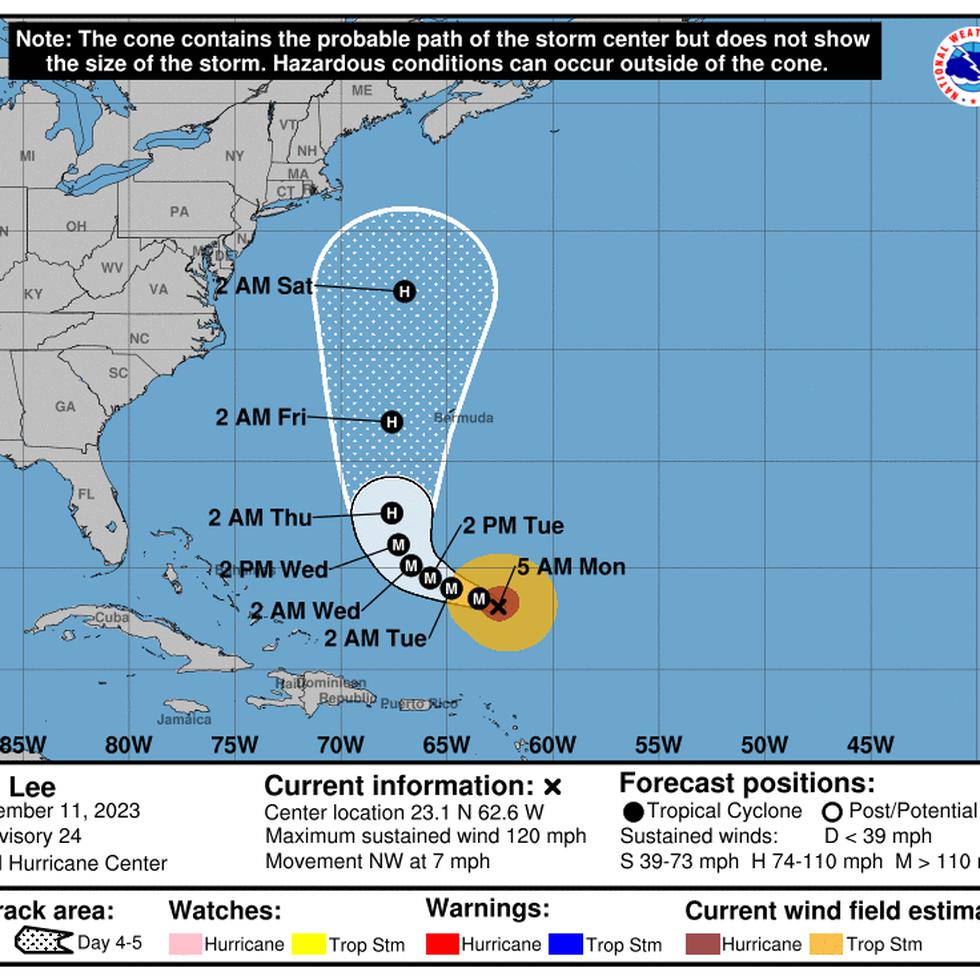 El huracán Lee continúa en su trayectoria al oeste-noroeste a una velocidad de traslación de 7 mph.