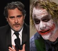 Joaquin Phoenix al momento recibir el premio y Heath Ledger cuando interpretó al Joker en “The Dark Knight Rises”. (Fotomontaje)