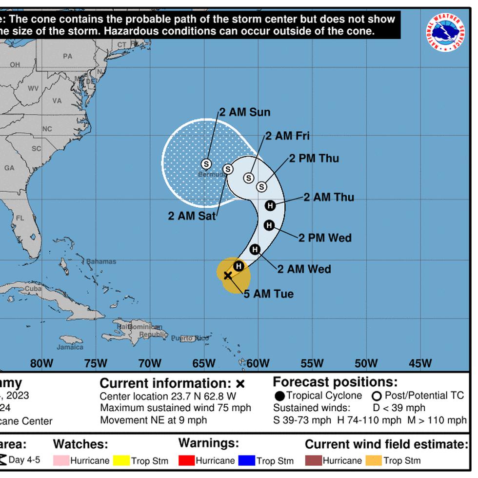 El huracán Tammy se encuentra a más de 600 millas al sur-sureste de la isla de Bermuda.