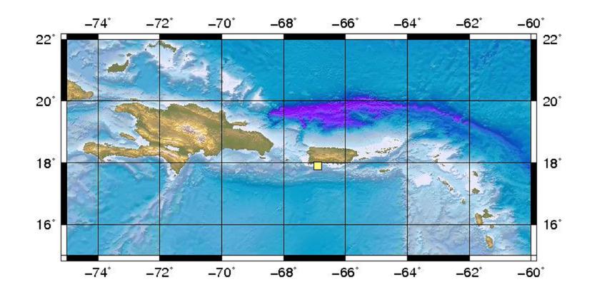 Captura del mapa de la Red Sísmica de Puerto Rico que muestra el epicentro del sismo de magnitud 4.8. (Captura / Red Sísmica de Puerto Rico)