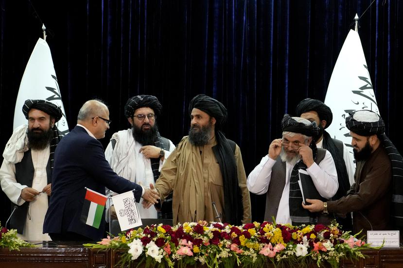 Algunos de los miembros del gobierno Talibán en Kabul, Afganistán.