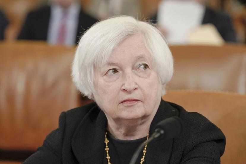 La secretaria del Tesoro de Estados Unidos, Janet Yellen, en el Congreso en Washington el 10 de marzo de 2023.   (Foto AP /Mariam Zuhaib)
