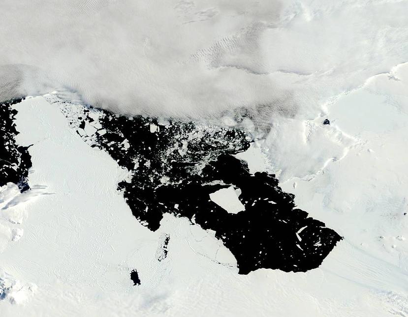 A estos boquetes de hielo se les conoce como “polynya”, y son habituales en los bordes de la Antártida, pero no en su zona central. (NASA)