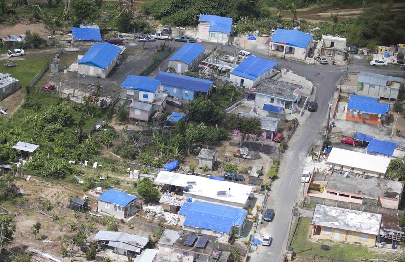 En la foto una vista panorámica de un sector en Yabucoa con una gran cantidad de residencias con toldos. (GFR Media)