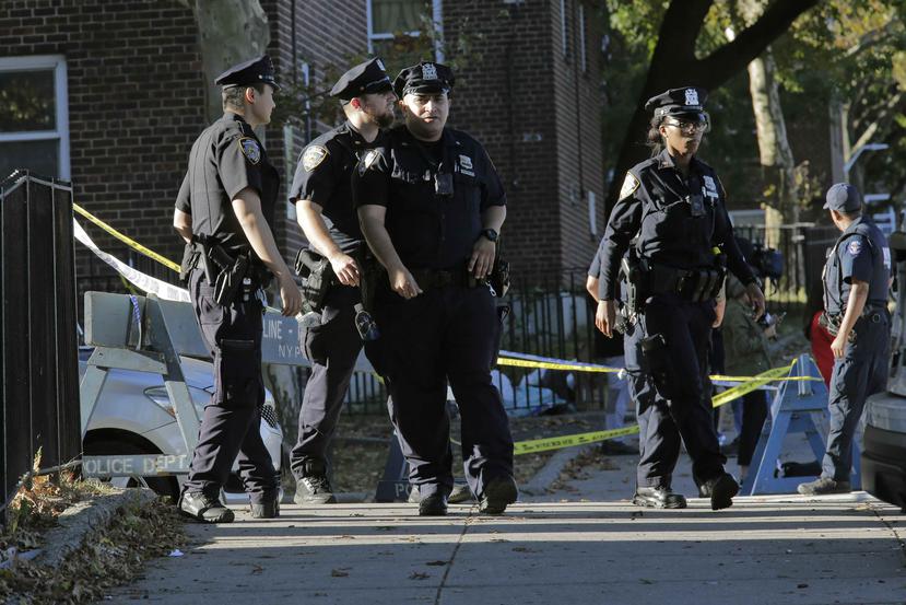 Oficiales del Departamento de la Policía de Nueva York prestan seguridad en la escena en la que falleció Brian Mulkeen. (AP / Seth Wenig)