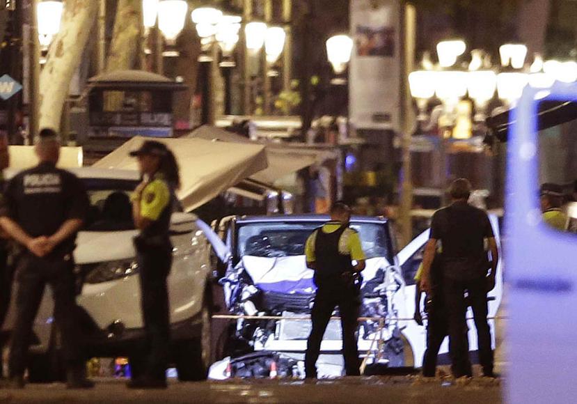 Escena del ataque perpetrado en La Rambla, Barcelona, en el que 13 personas murieron. (AP)