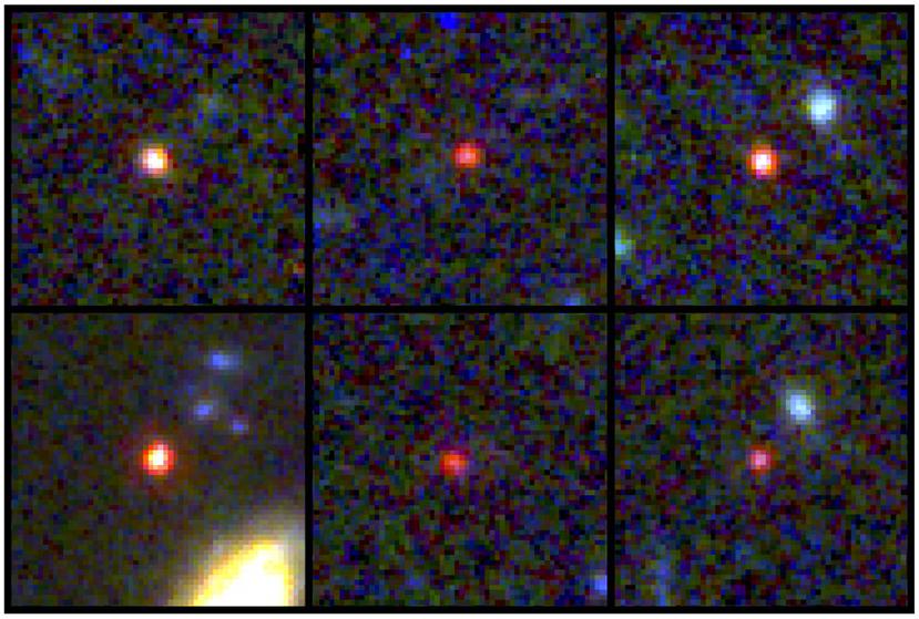 Esta imagen proporcionada por la NASA y la Agencia Espacial Europea muestra imágenes de seis galaxias masivas. (NASA vía AP)