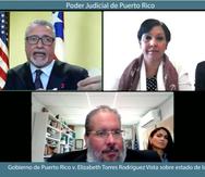 Captura de la videoconferencia realizada por el juez Anthony Cuevas Ramos para atender la demanda contra la delegada Elizabeth Torres.