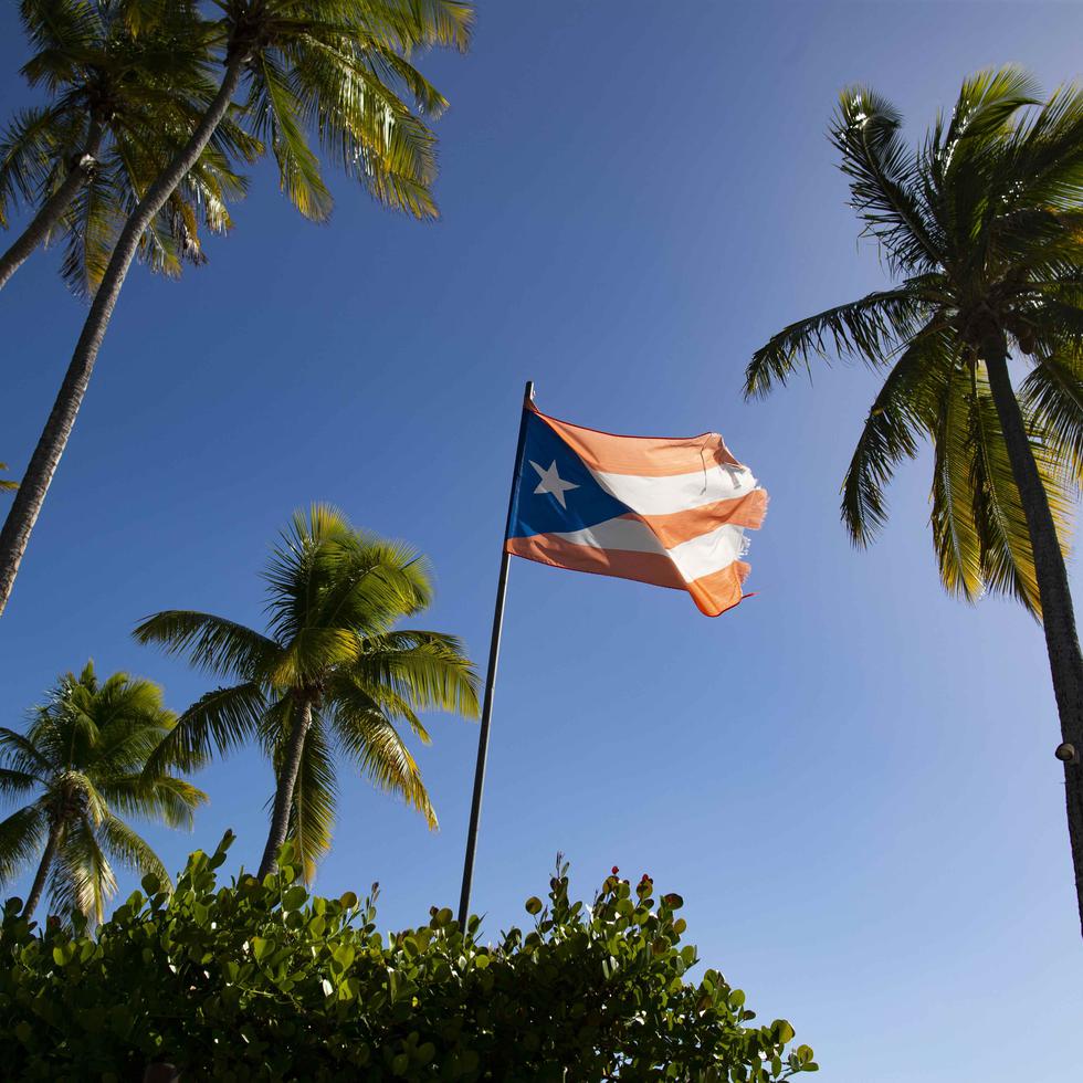 Una vista de la bandera de Puerto Rico que está erguida en el  hotel Copamarina, cerca de la carretera PR-333, en Guánica, que está seriamente afectada.