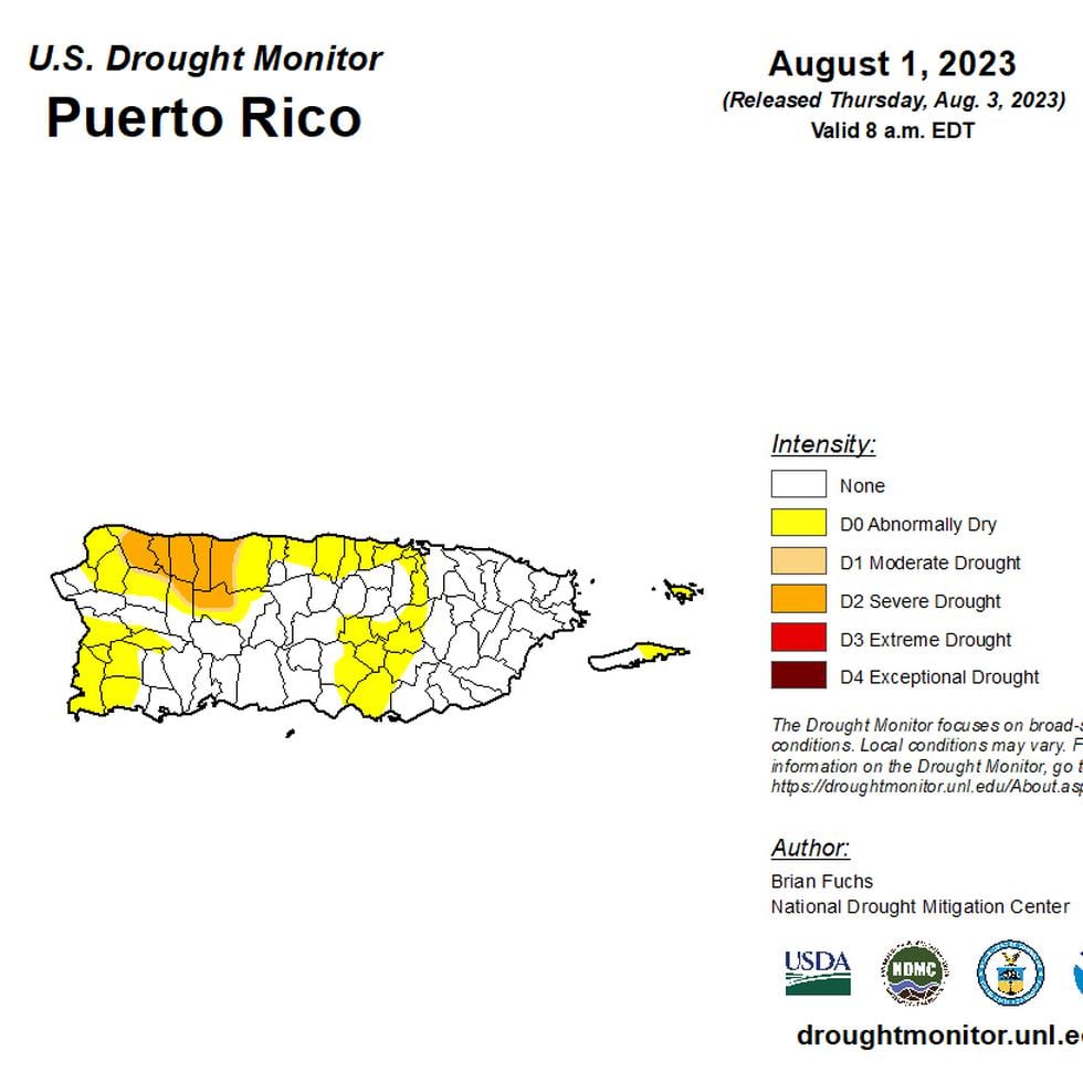 El Monitor de Sequía de Estados Unidos destacó una sequía severa en varios municipios del noroeste de la isla.