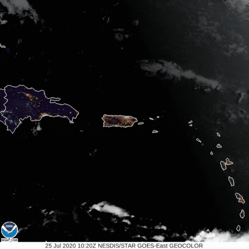 Imagen animada del satélite sobre Puerto Rico en la mañana del 25 de julio de 2020.