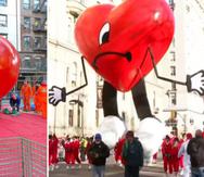 El globo en forma del corazón de la carátula del álbum "Un Verano Sin Ti", de Bad Bunny, era puesto a prueba un día antes de la Parada de Macy's en Nueva York. Foto: Lorraine Figueroa-Acevedo