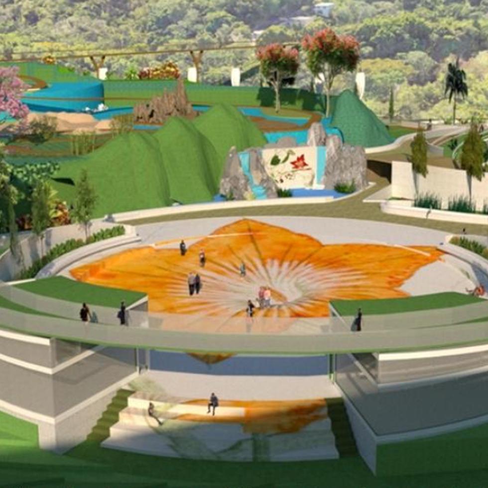 Representación gráfica del parque pasivo “Eco Jardín de Puerto Rico Dr. Juan A. Rivera”, que se construirá en el espacio que ocupa hoy el zoológico de Mayagüez.