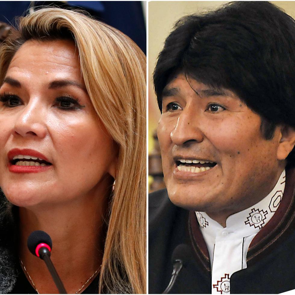 La foto muestra a la presidenta interina de Bolivia Jeanine Áñez (izq.) y el expresidente Evo Morales.