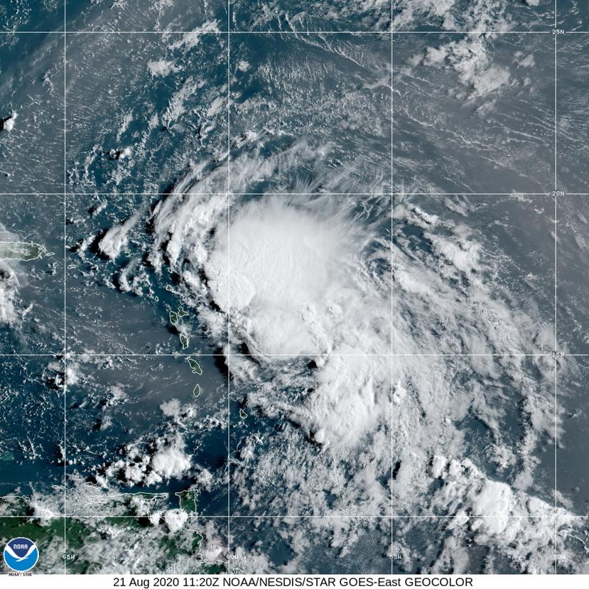 Imagen satelital de la tormenta tropical Laura en la mañana de este viernes, 21 de agosto.