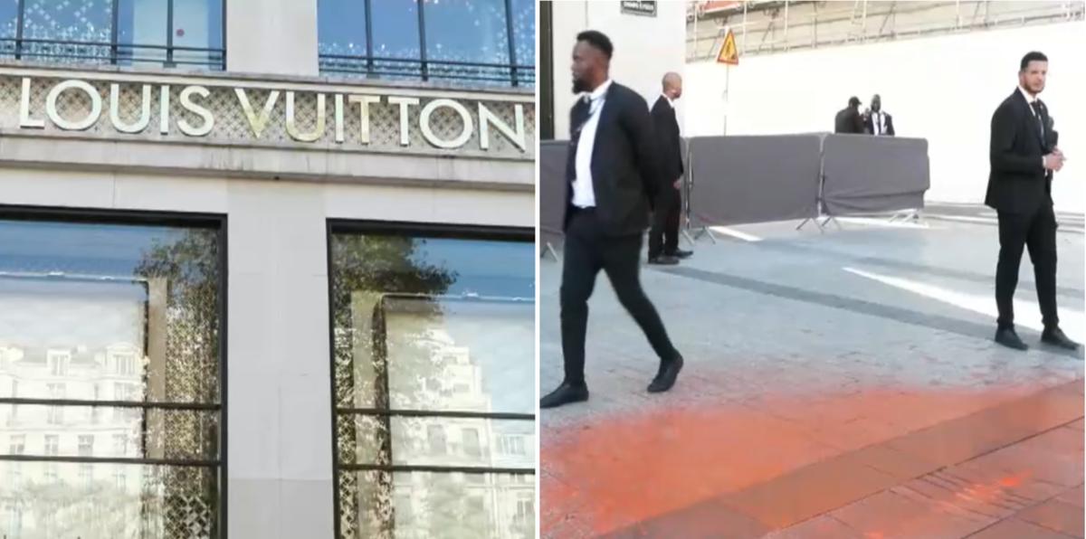 Manifestantes manchan con pintura famosa tienda de Louis Vuitton