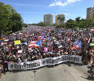 San Juan, Puerto Rico, Julio 22, 2019 - MCD - FOTOS para ilustrar una historia relacionada a la marcha en contra del gobernador Ricardo Rosselló debido a la controversia en el gobierno por asuntos de corrupción y el chat de Telegram - #RickyRenuncia #NiCorruptosNiCobardes. EN LA FOTO una vitsa de la manifestacíon en la que participaron miles y las banderas de Puerto Rico eran incontables.FOTO POR:  tonito.zayas@gfrmedia.comRamon " Tonito " Zayas / GFR Media