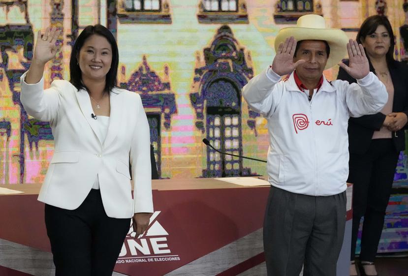 Los candidatos presidenciales Keiko Fujimori y Pedro Castillo durante el debate presidencial en Arequipa Perú, el pasado domingo, 30 de mayo.