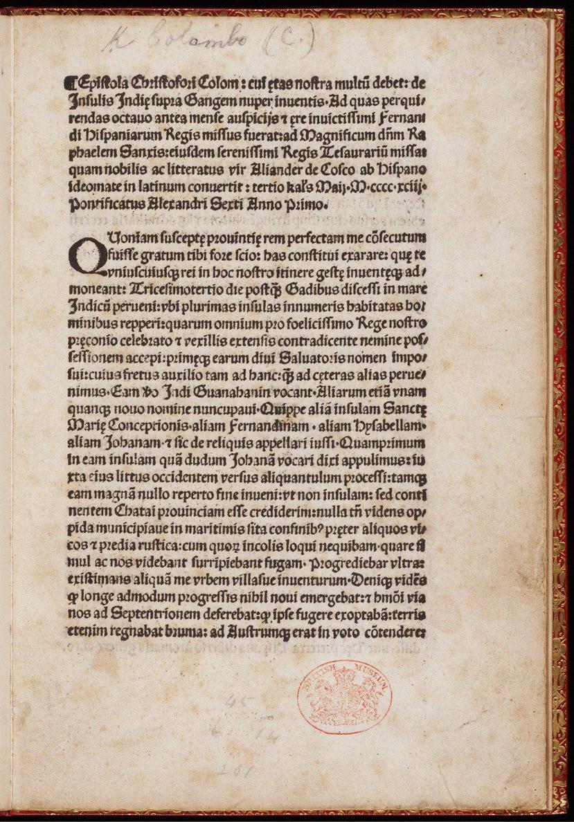 La carta fue traducida al latín y se hicieron varias copias, aunque muy pocas sobrevivieron a las vicisitudes del tiempo. (Twitter / Beinecke Library)
