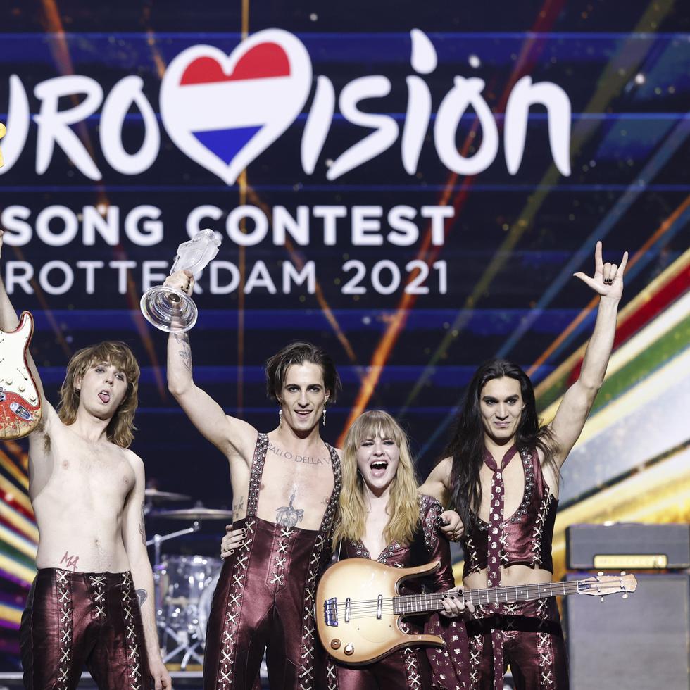 La banda italiana Maneskin ganó la competencia Eurovisión con la canción   "Zitti E Buoni"  en Rotterdam, Holanda. EFE/EPA/ROBIN VAN LONKHUIJSEN