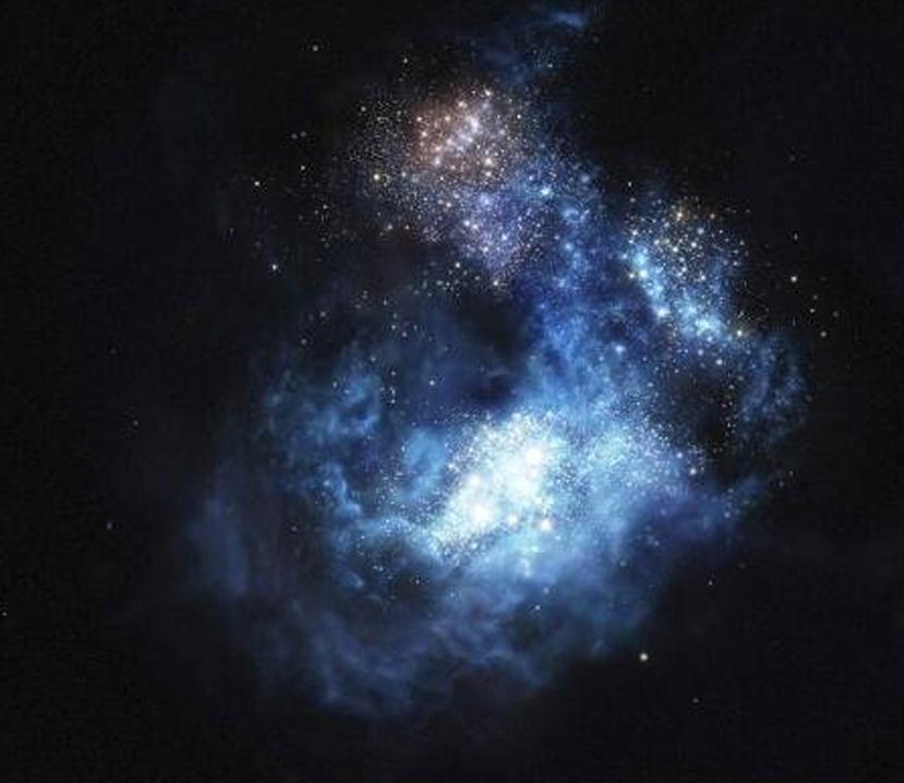 Fotografía facilitada por el Instituto de Astrofísica y Ciencias del Espacio de la galaxia CR7, la más brillante y luminosa del universo, y que muestra incluso señales de las primeras estrellas formadas tras el Big Bang, que ha sido descubierta por un gru
