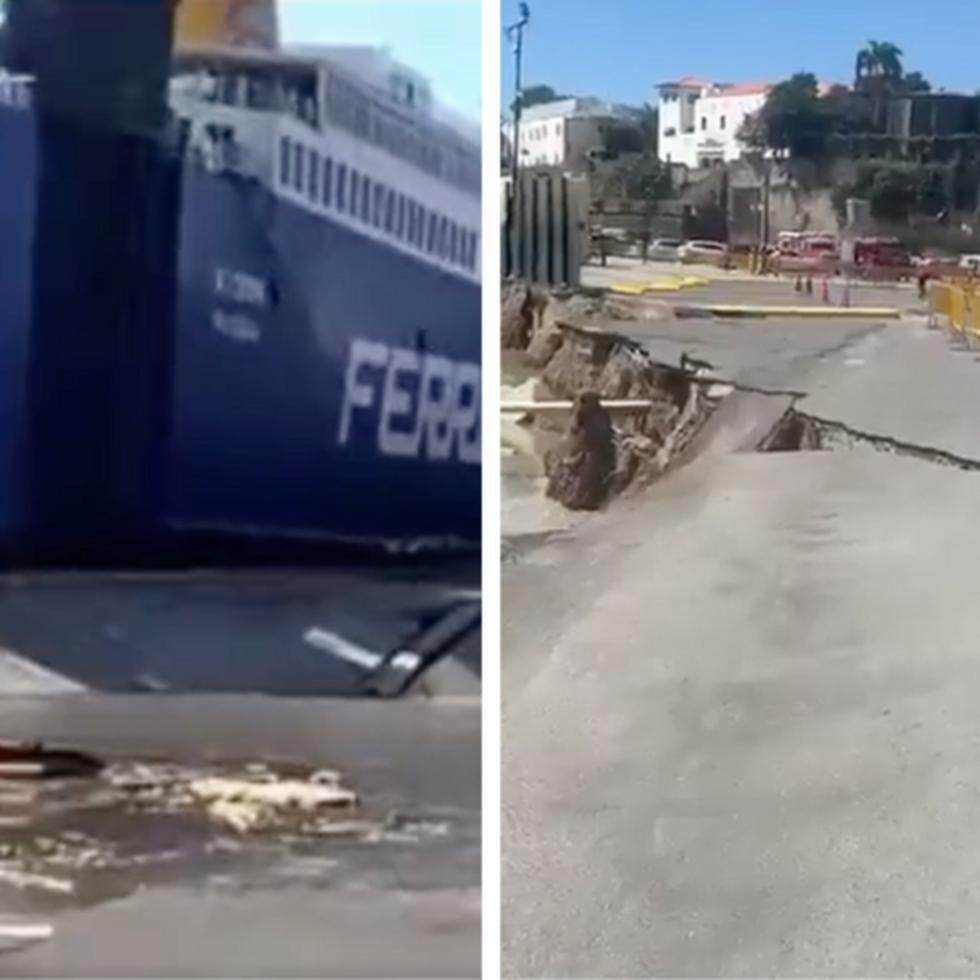 Capturas de video sobre el colapso parcial del muelle seis en el complejo Don Diego, parte del Puerto de Santo Domingo.