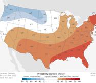 Pronóstico de anomalías en temperaturas durante el invierno 2021-2022 en Estados Unidos.