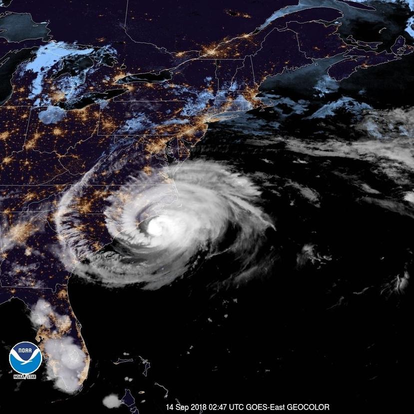 Imagen satelital del huracán Florence mientras se acerca a la costa este de los Estados Unidos. (Captura / NOAA)