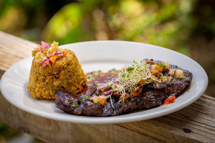 Steak with a side of mofongo. 