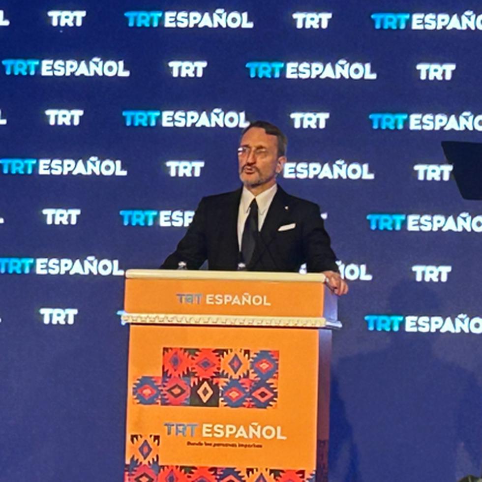 El director de Comunicación de la Presidencia de Turquía, Fahrettin Altun, durante su intervención de la presentación del nuevo canal de televisión TRT Español en un acto celebrado este viernes en Estambul.