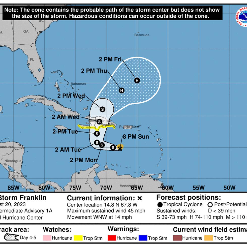 Boletín de las 11:00 p.m. de la tormenta tropical Franklin del 20 de agosto de 2023.