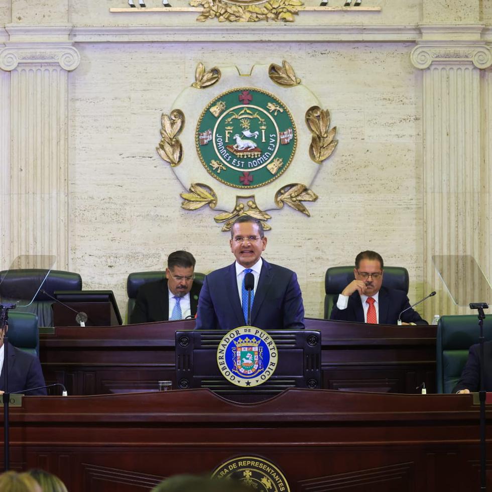 Imagen del gobernador durante su tercer mensaje de situación del Estado de Pedro Pierluisi en el Capitolio.