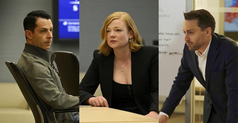 De izquierda a derecha: Jeremy Strong, Sarah Snook y Kieran Culkin, protagonistas de la serie "Succession" de HBO.