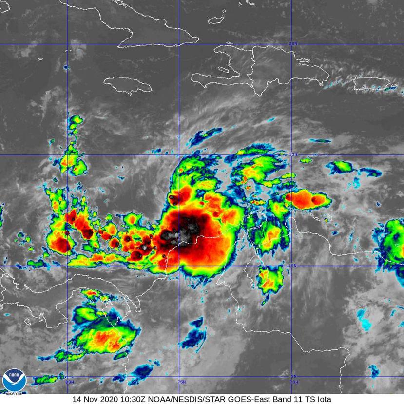 Imagen del satélite infrarrojo que muestra a la tormenta tropical Iota.