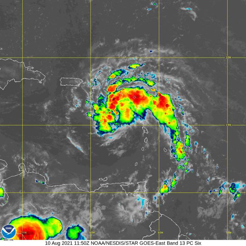 Imagen del satélite infrarrojo del Potencial Ciclón Tropical 6 en la mañana del martes, 10 de agosto de 2021.