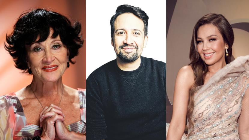 De izquierda a derecha, Chita Rivera, Lin-Manuel Miranda y Thalia, estarán junto a otros artistas en el evento en línea “Viva Broadway! Hear Our Voices”.