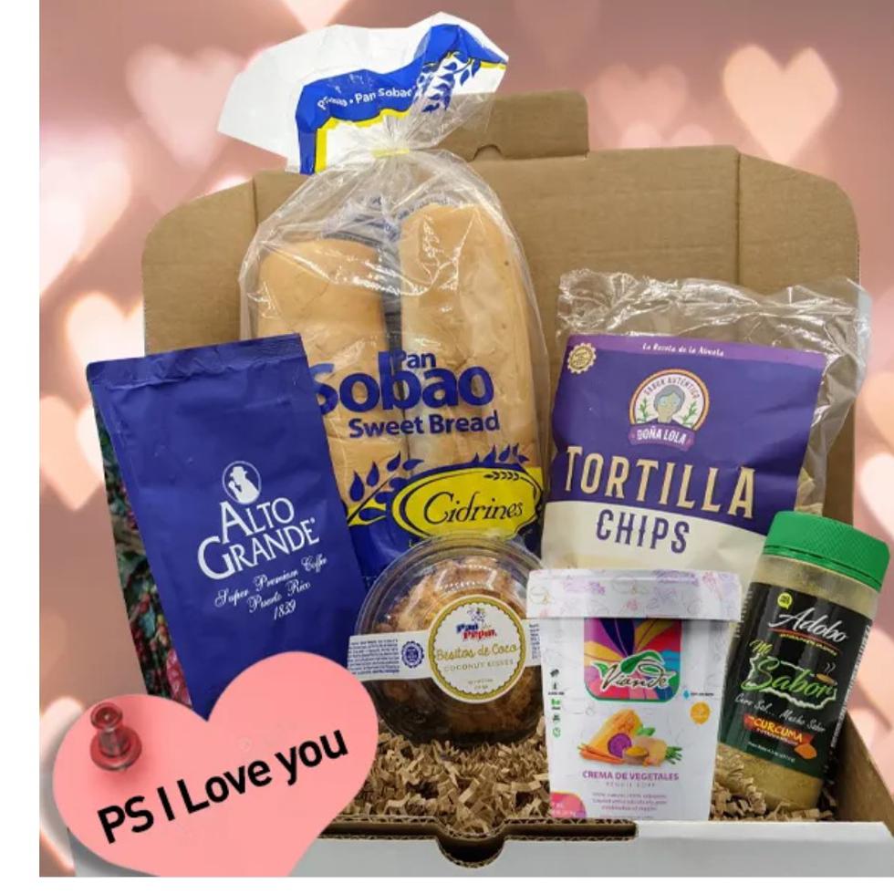 La sección Gourmet de  BrandsofPuertoRico.com incluye una gran variedad de productos consumibles como panes, piques, cafés, dulces típicos, sofrito y miel. También se pueden agrupar en paquetes tipo ‘care boxes’, como esta de PS I Love You.