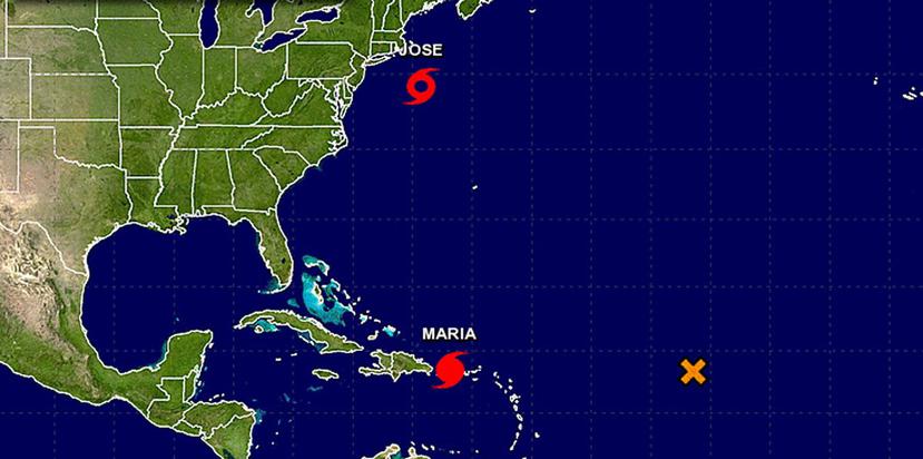 Gráfica de la NOAA sobre la ubicación del huracán María y la tormenta José. (Captura / NOAA)