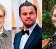 Los actores, de izquierda a derecha, Meryl Streep, Leonardo DiCaprio y Jennifer Lawrence, protagonizarán la película “Don't Look Up”.