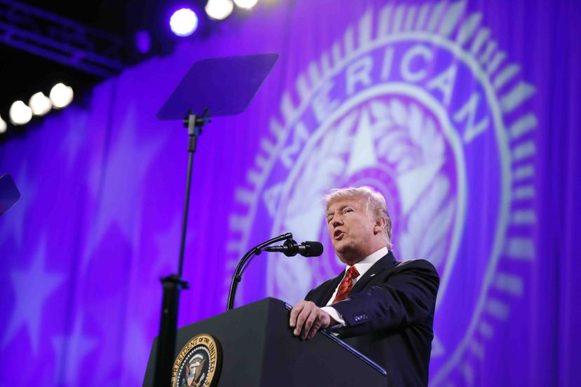 El presidente Donald Trump da un discurso en la Convención Nacional de la Legión Americana el miércoles 23 de agosto de 2017. (AP)