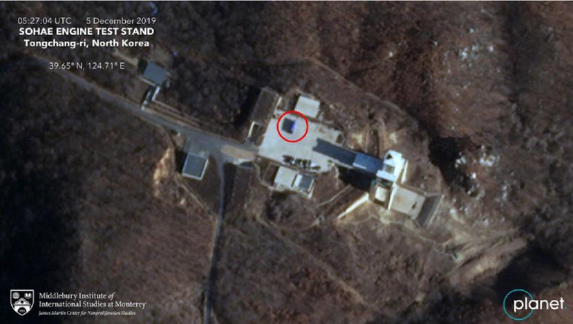 Corea del Norte desmanteló el banco de pruebas de Sohae , pero lo volvió a armar en marzo de 2019. (Instituto Middlebury de Estudios Internacionales)