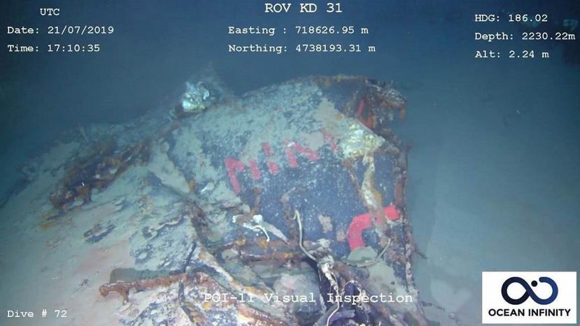 Imagen distribuida por la Marina de Francia de los restos del submarino "La Minerve", hundido en enero de 1968. (EFE)
