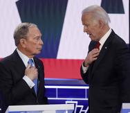 El exalcalde de la Ciudad de Nueva York MIchael Bloomber y el exvicepresidente Joe Biden durante un debate presidencial. (AP/John Locher)