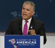 El presidente de Colombia Iván Duque habla durante la sesión plenaria de la Cumbre de las Américas.