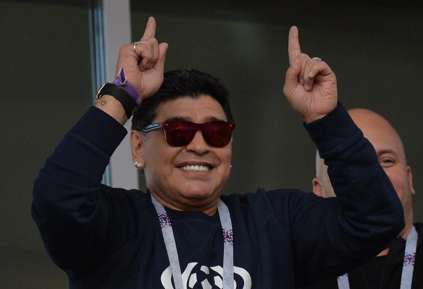 Maradona durante los partidos de Argentina en Rusia. (AP)