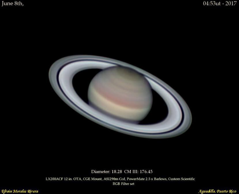 Imagen espectacular de Saturno captada desde Aguadilla. (Suministrada / Efraín Morales / Sociedad de Astronomía del Caribe)