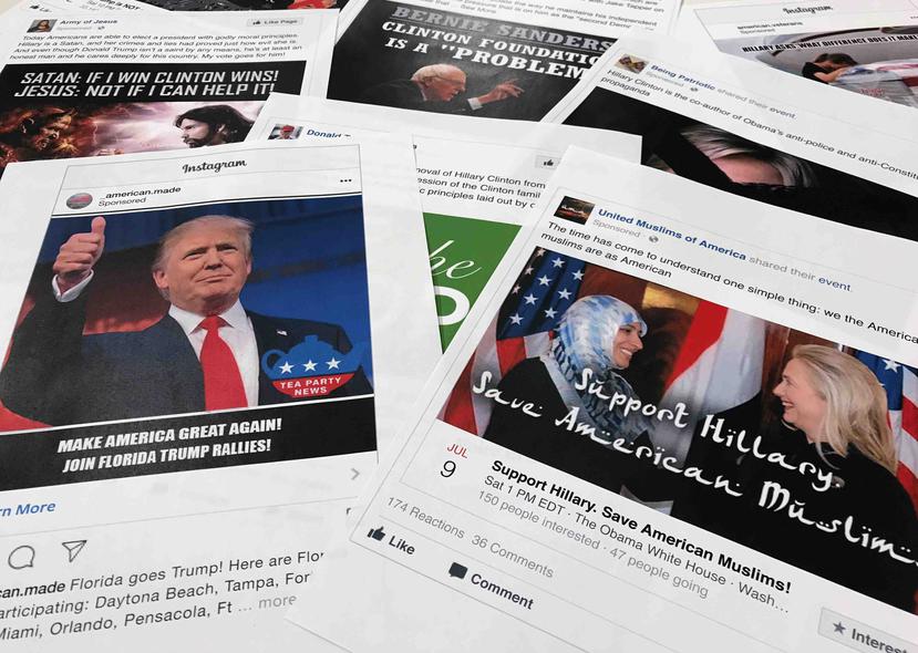 Algunos de los anuncios en Facebook vinculados con una campaña rusa para interferir con las elecciones de Estados Unidos de 2016. (AP)
