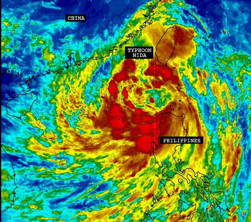 El tifón Nida, el más potente que llega al sur de China desde 1983, es un ejemplo de los ciclones cada vez más intensos. (NOAA)